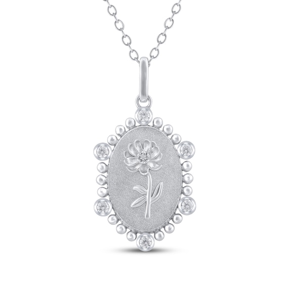Chrysanthemum Birth Flower Diamond Necklace 1/10 ct tw Sterling Silver 18"