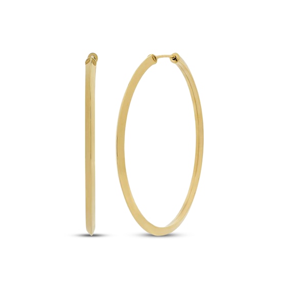 Knife-Edge Flex Hoop Earrings 33mm Hollow 10K Yellow Gold