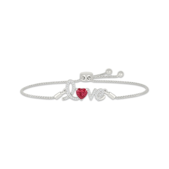 Heart-Shaped Lab-Created Ruby & White Lab-Created Sapphire "Love" Bolo Bracelet Sterling Silver