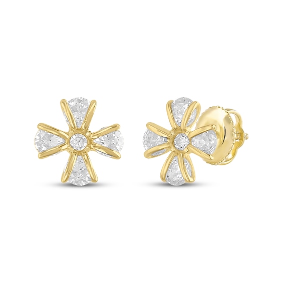 Children's Cubic Zirconia Flower Stud Earrings 14K Yellow Gold