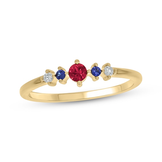 Patriotic Lab-Created Ruby, Blue Lab-Created Sapphire & Diamond Stackable Ring 1/20 ct tw 24K Yellow Gold Vermeil Sterling Silver