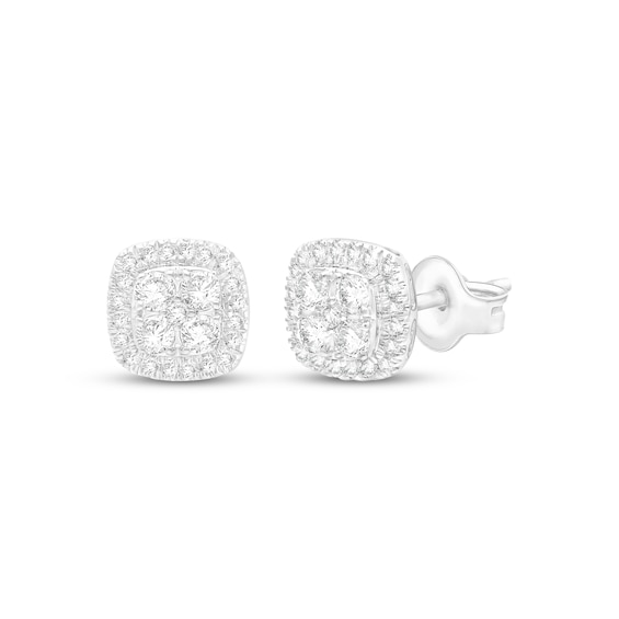 Multi-Diamond Halo Stud Earrings 1/2 ct tw 10K White Gold