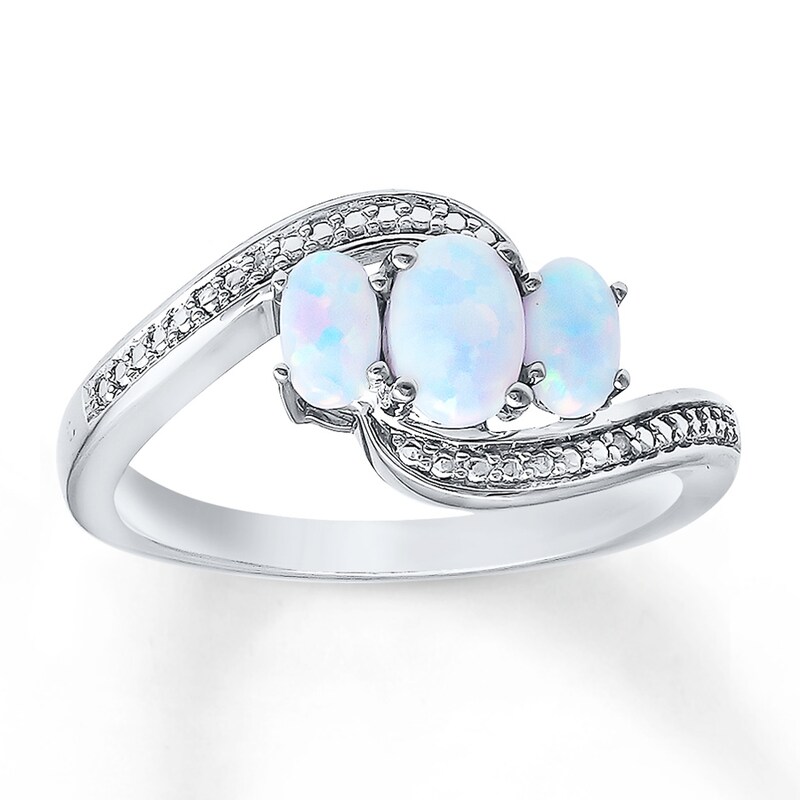 Lab-Created Opal Ring Diamond Accents Sterling Silver