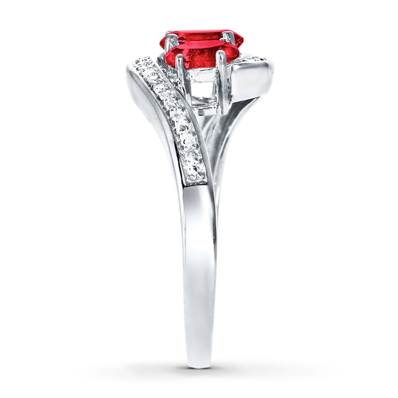 Lab-Created Ruby Ring Diamond Accents Sterling Silver