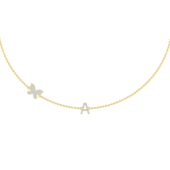 1/3 Ct. tw Diamond Butterfly Initial Necklace