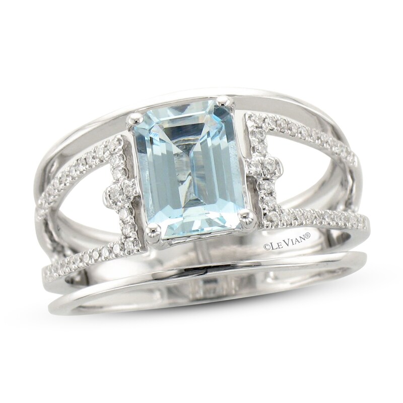 Le Vian Aquamarine Ring 1/6 ct tw Diamonds 14K Vanilla Gold
