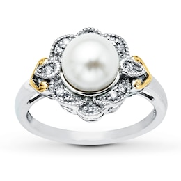 Cultured Pearl Ring 1/10 ct tw Diamond Sterling Silver/10K Gold
