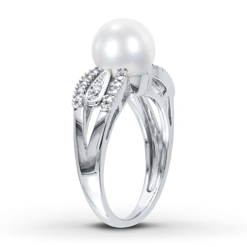 Cultured Pearl Ring 1/20 ct tw Diamonds Sterling Silver