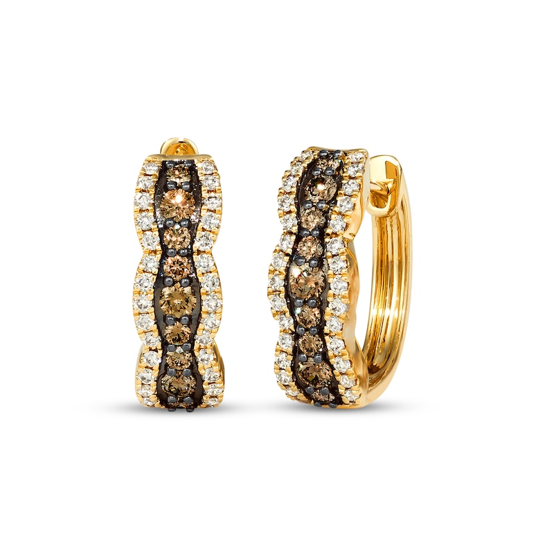 Main Image 1 of Le Vian Chocolate Waterfall Diamond Hoop Earrings 1 ct tw 14K Honey Gold