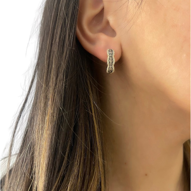 Main Image 3 of Le Vian Chocolate Waterfall Diamond Hoop Earrings 1 ct tw 14K Honey Gold