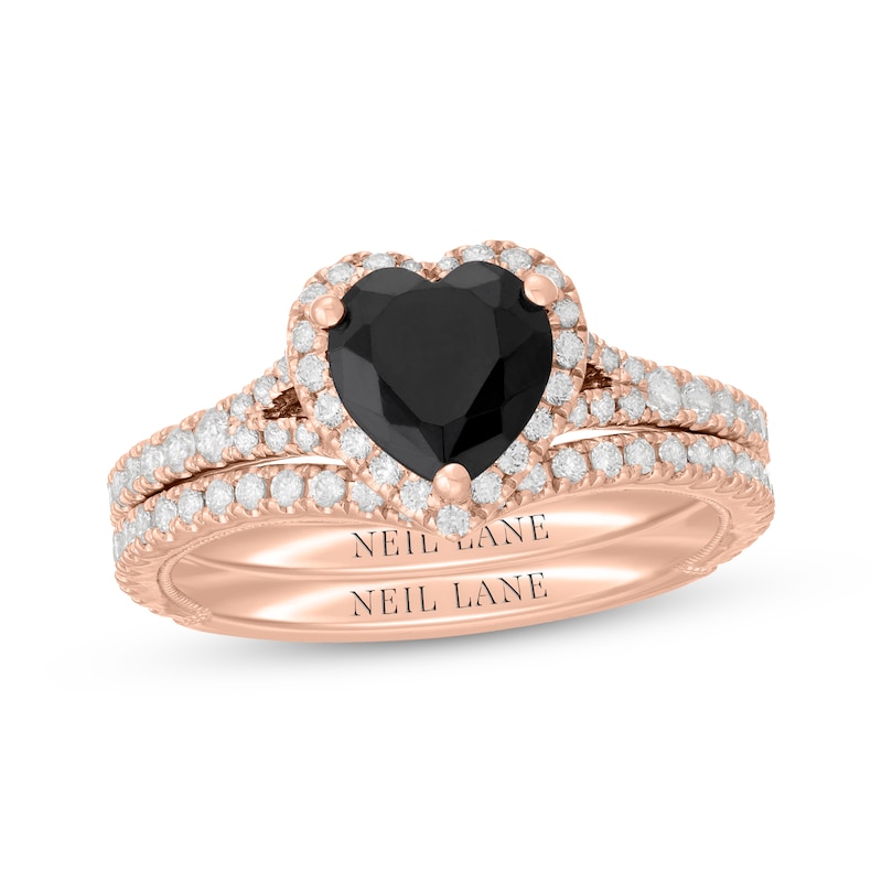 Main Image 1 of Neil Lane Heart-Shaped Black Diamond & White Diamond Halo Bridal Set 1-5/8 ct tw 14K Rose Gold