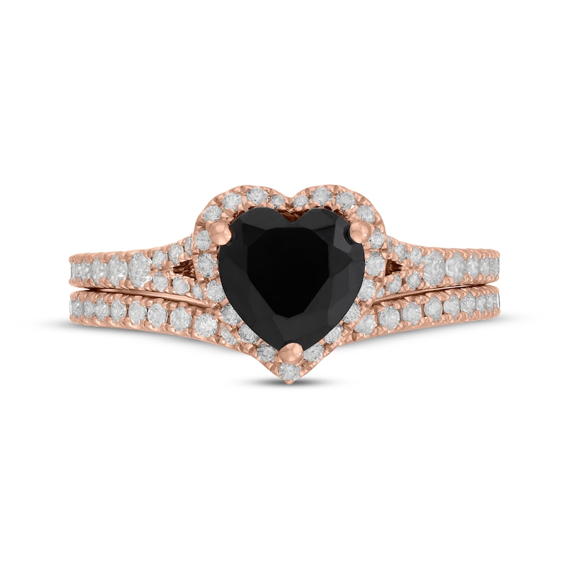 Main Image 3 of Neil Lane Heart-Shaped Black Diamond & White Diamond Halo Bridal Set 1-5/8 ct tw 14K Rose Gold