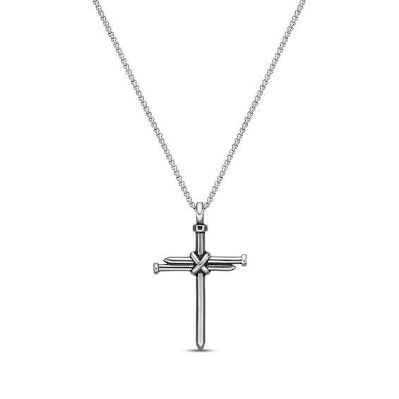 Men's Triple Nail Cross Necklace Stainless Steel 24"
