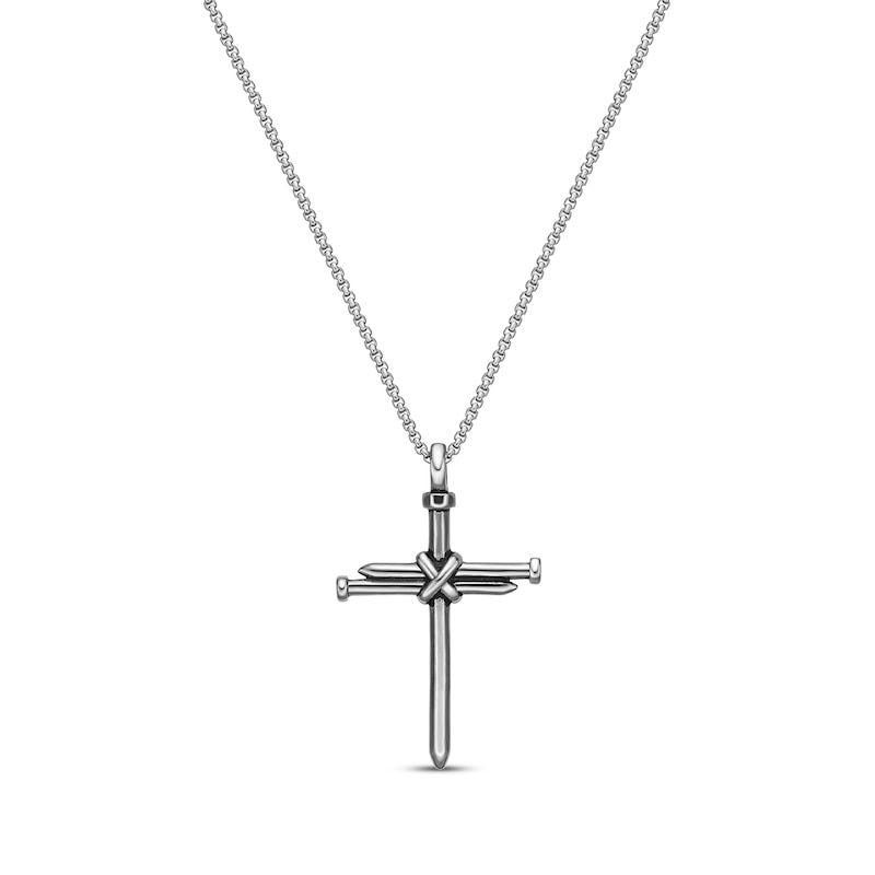 Men's Triple Nail Cross Necklace Stainless Steel 24"