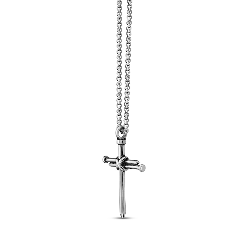 Men's Triple Nail Cross Necklace Stainless Steel 24"