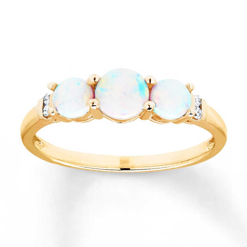 Lab-Created Opal Diamond Accents 10K Yellow Gold Ring