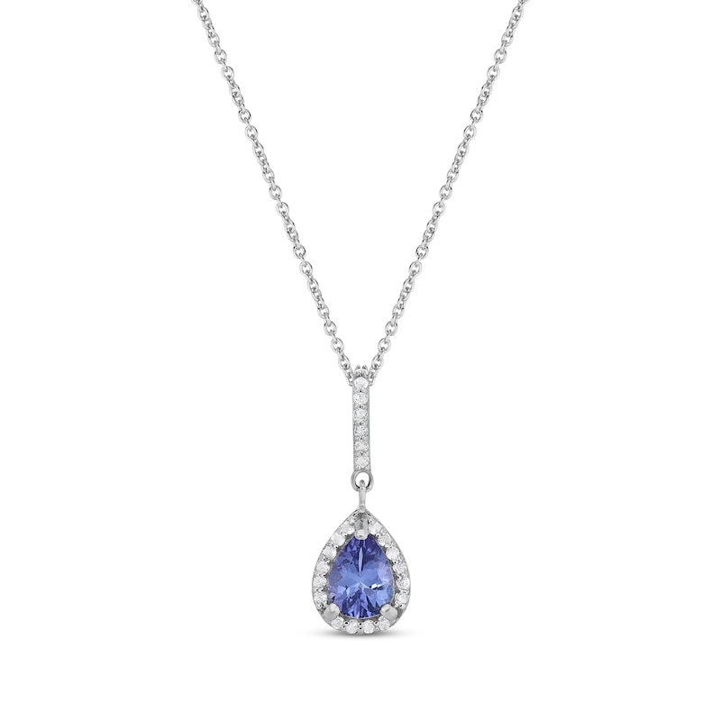 Main Image 1 of Pear-Shaped Tanzanite & Round-Cut White Topaz Necklace Sterling Silver 18"