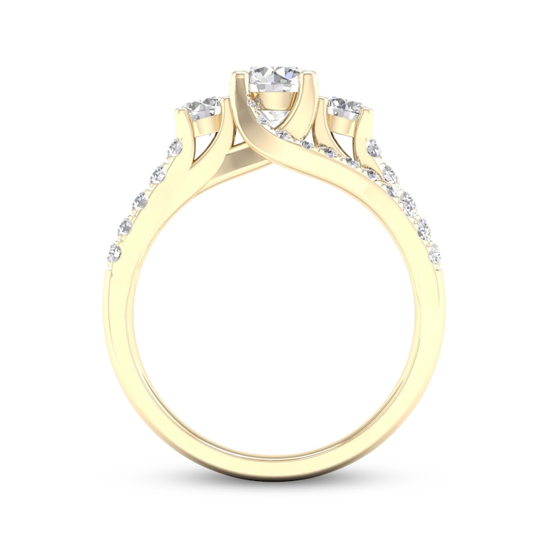 Diamond Three-Stone Swirl Engagement Ring 1-1/4 ct tw 14K Yellow Gold