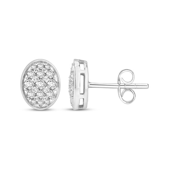 Multi-Diamond Center Oval Stud Earrings 1/2 ct tw 10K White Gold
