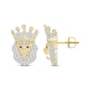 Thumbnail Image 3 of Men’s Round-Cut Diamond & Round-Cut Lab-Created Ruby Lion with Crown Stud Earrings 1/4 ct tw 10K Yellow Gold