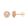 Thumbnail Image 0 of Round-Cut Pink & White Cubic Zirconia Halo Stud Earrings 14K Yellow Gold
