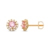 Thumbnail Image 1 of Round-Cut Pink & White Cubic Zirconia Halo Stud Earrings 14K Yellow Gold