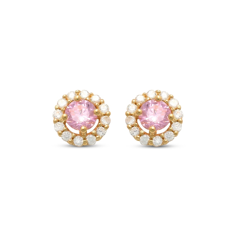 Round-Cut Pink & White Cubic Zirconia Halo Stud Earrings 14K Yellow Gold