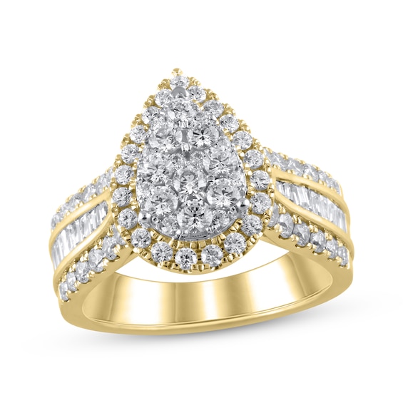 Multi-Diamond Center Pear Frame Engagement Ring 1-1/2 ct tw 14K Yellow Gold