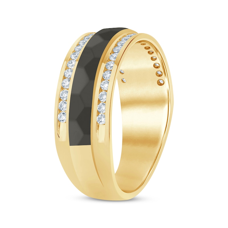 Main Image 2 of Men's Diamond Textured Wedding Band 1/2 ct tw 10K Yellow Gold