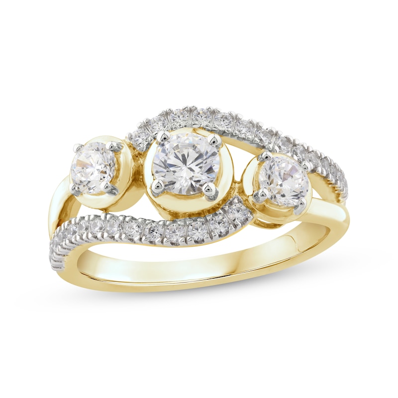 Main Image 1 of KAY Lab-Grown Diamonds Three-Stone Ring 1 ct tw 14K Yellow Gold