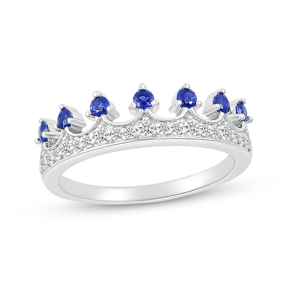 Blue & White Lab-Created Sapphire Crown Ring Sterling Silver