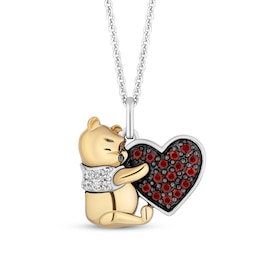 Disney Treasures Winnie the Pooh Garnet & Diamond Heart Necklace 1/20 ct tw Sterling Silver & 10K Yellow Gold 19"