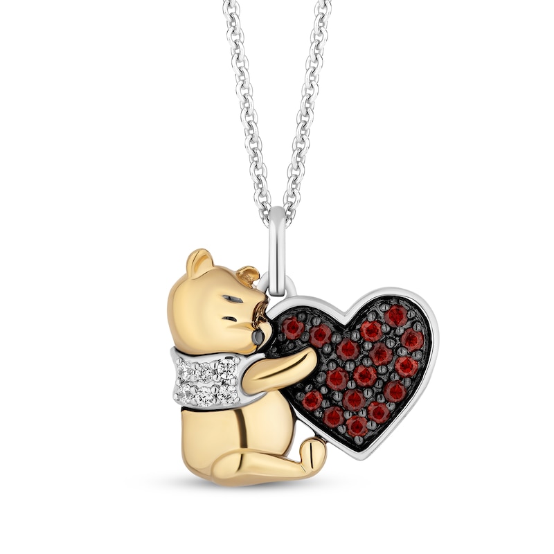 Main Image 1 of Disney Treasures Winnie the Pooh Garnet & Diamond Heart Necklace 1/20 ct tw Sterling Silver & 10K Yellow Gold 19"