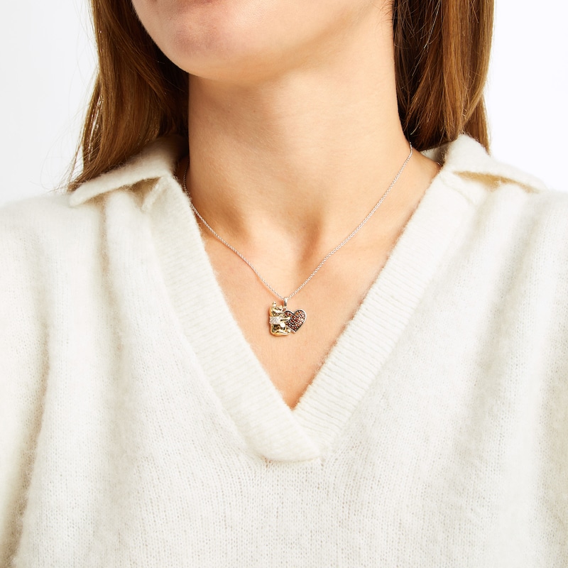 Main Image 2 of Disney Treasures Winnie the Pooh Garnet & Diamond Heart Necklace 1/20 ct tw Sterling Silver & 10K Yellow Gold 19"