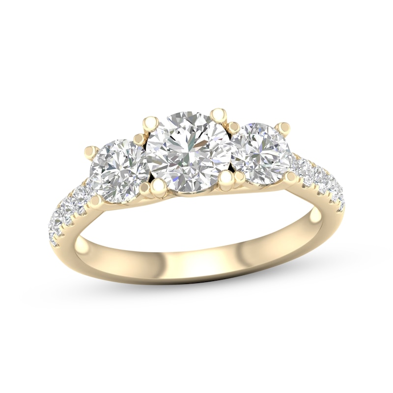 Main Image 1 of Memories Moments Magic Lab-Grown Diamonds Round-Cut Three-Stone Engagement Ring 2 ct tw 14K Yellow Gold