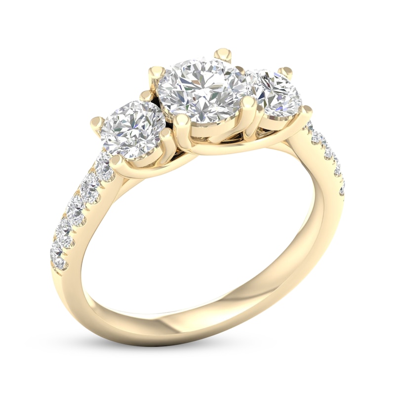 Main Image 2 of Memories Moments Magic Lab-Grown Diamonds Round-Cut Three-Stone Engagement Ring 2 ct tw 14K Yellow Gold