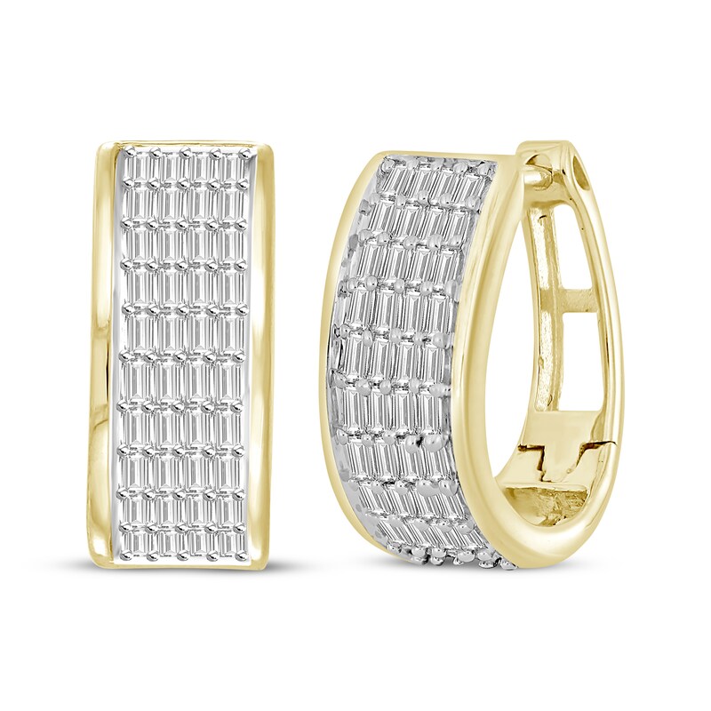 Main Image 1 of Baguette-Cut Diamond Hoop Earrings 1/2 ct tw 10K Yellow Gold