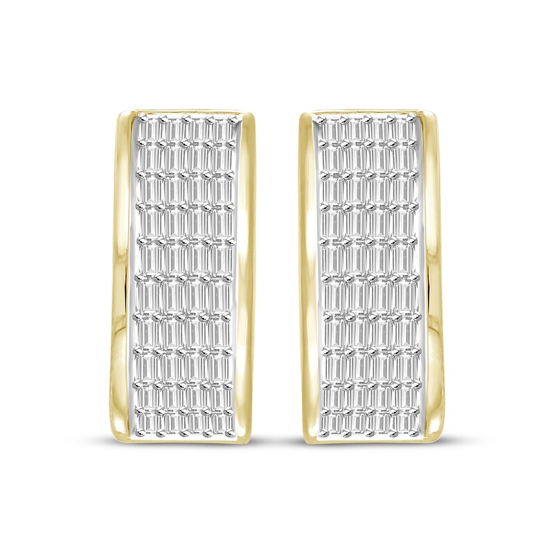 Main Image 2 of Baguette-Cut Diamond Hoop Earrings 1/2 ct tw 10K Yellow Gold
