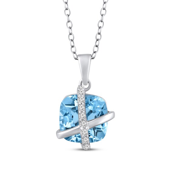 Cushion-Cut Sky Blue Topaz & White Lab-Created Sapphire Crisscross Necklace Sterling Silver 18"