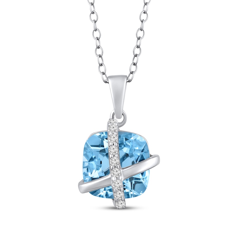 Main Image 1 of Cushion-Cut Sky Blue Topaz & White Lab-Created Sapphire Crisscross Necklace Sterling Silver 18"