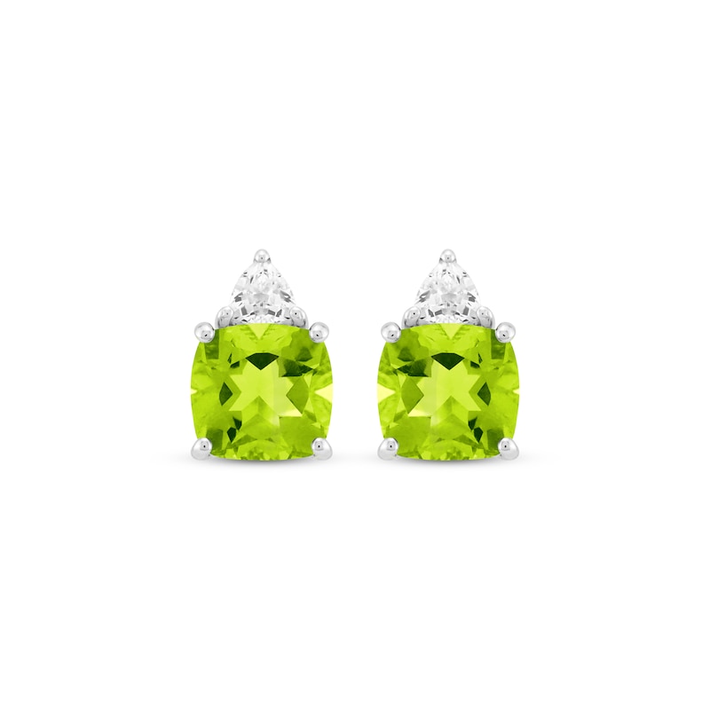 Main Image 2 of Cushion-Cut Peridot & White Lab-Created Sapphire Stud Earrings Sterling Silver
