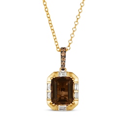 Le Vian Emerald-Cut Chocolate Quartz Necklace 1/3 ct tw Diamonds 14K Honey Gold 19"