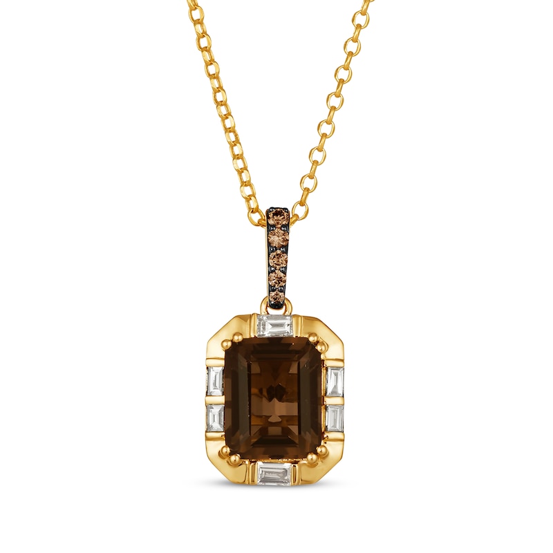 Main Image 1 of Le Vian Emerald-Cut Chocolate Quartz Necklace 1/3 ct tw Diamonds 14K Honey Gold 19"