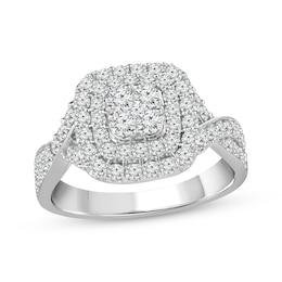 Adore Multi-Diamond Cushion-Shaped Double Halo Engagement Ring 1 ct tw 10K White Gold
