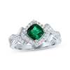 Thumbnail Image 1 of Cushion-Cut Lab-Created Emerald & White Lab-Created Sapphire Ring Sterling Silver