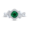 Thumbnail Image 3 of Cushion-Cut Lab-Created Emerald & White Lab-Created Sapphire Ring Sterling Silver