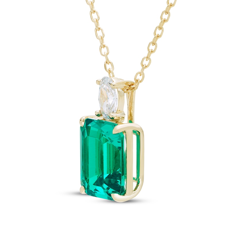 Main Image 2 of Emerald-Cut Lab-Created Emerald & Oval-Cut Lab-Grown Diamond Necklace 1/4 ct tw 14K Yellow Gold 18"