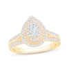 Thumbnail Image 1 of Adore Pear-Shaped Diamond Double Halo Engagement Ring 3/4 ct tw 14K Yellow Gold