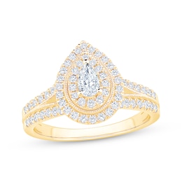 Adore Pear-Shaped Diamond Double Halo Engagement Ring 3/4 ct tw 14K Yellow Gold