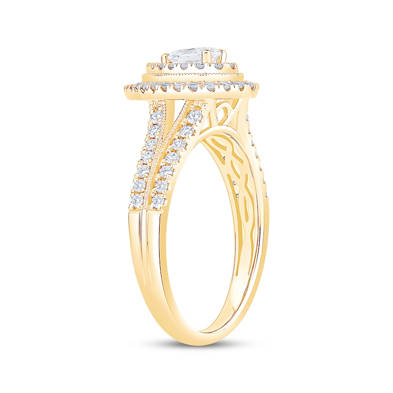 Main Image 2 of Adore Pear-Shaped Diamond Double Halo Engagement Ring 3/4 ct tw 14K Yellow Gold